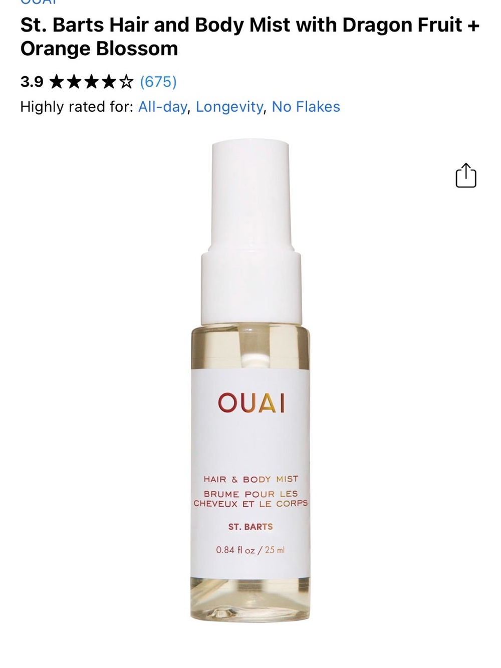 OUAI St. Barts Hair & Body Mist mini